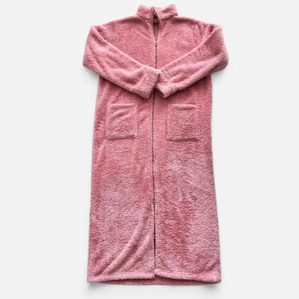 L.L. Bean Plush Fleece Zip-Up Robe Housecoat Dusty Pink Full Length Lounge Cozy